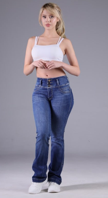 Angel Jeans Jean Semicampana Extra Realce Levanta Cola Azul Medio
