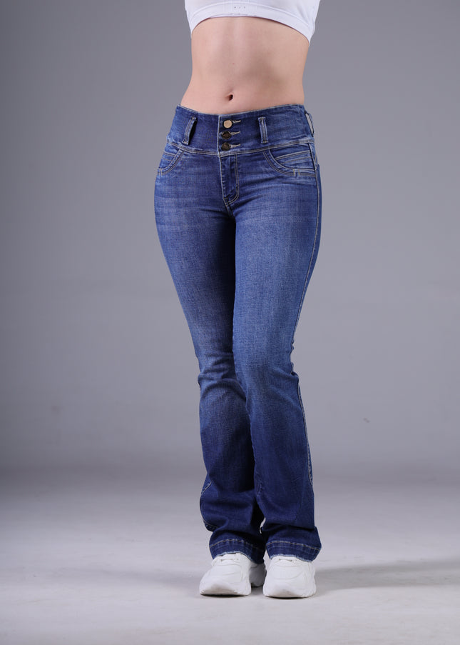 Angel Jeans Jean Semicampana Extra Realce Azul Medio con Bolsillos