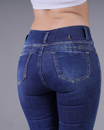 Angel Jeans Jean Semicampana Extra Realce Azul Medio con Bolsillos