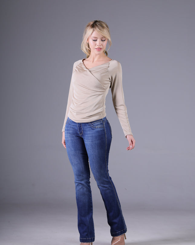 Angel Jeans Jean Semicampana Extra Realce Azul Medio con Bolsillos