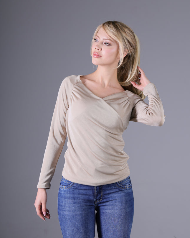 Blusa Escote Cruzado Habano Claro Manga Larga