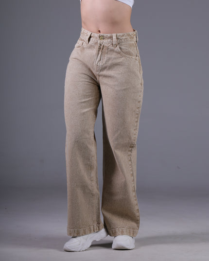 Angel Jeans Jean Wide Leg Tiro Alto Arena Denim Rígido