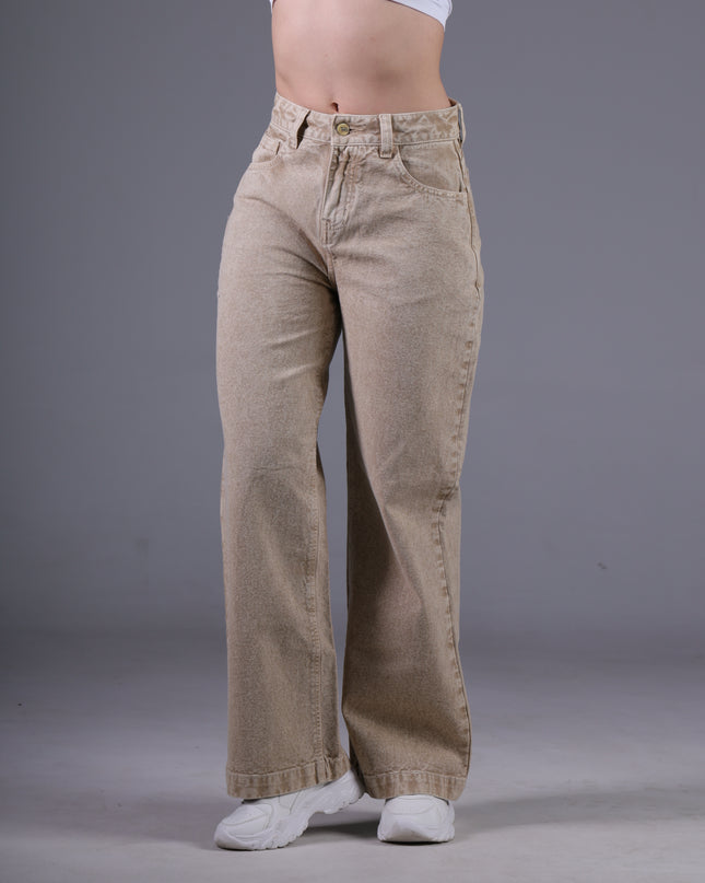 Angel Jeans Jean Wide Leg Tiro Alto Arena Denim Rígido