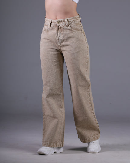 Angel Jeans Jean Wide Leg Tiro Alto Arena Denim Rígido