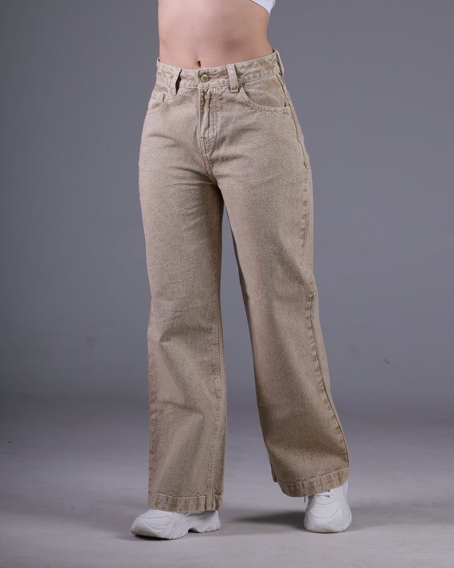 Angel Jeans Jean Wide Leg Tiro Alto Arena Denim Rígido