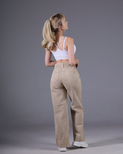 Angel Jeans Jean Wide Leg Tiro Alto Arena Denim Rígido