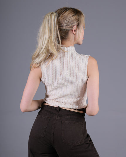 Blusa Cuello Alto Natural Manga Rodada