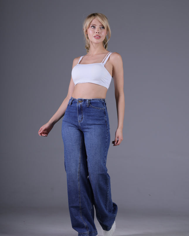 Jean Wide Angel Azul Medio Pretina Angosta