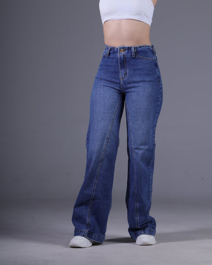 Jean Wide Angel Azul Medio Pretina Angosta