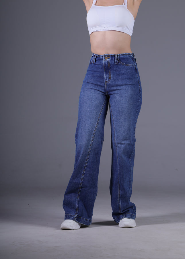 Jean Wide Angel Azul Medio Pretina Angosta