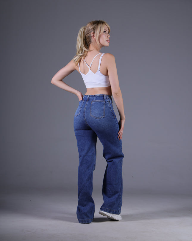 Jean Wide Angel Azul Medio Pretina Angosta