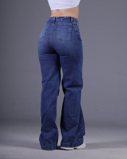Jean Wide Angel Azul Medio Pretina Angosta