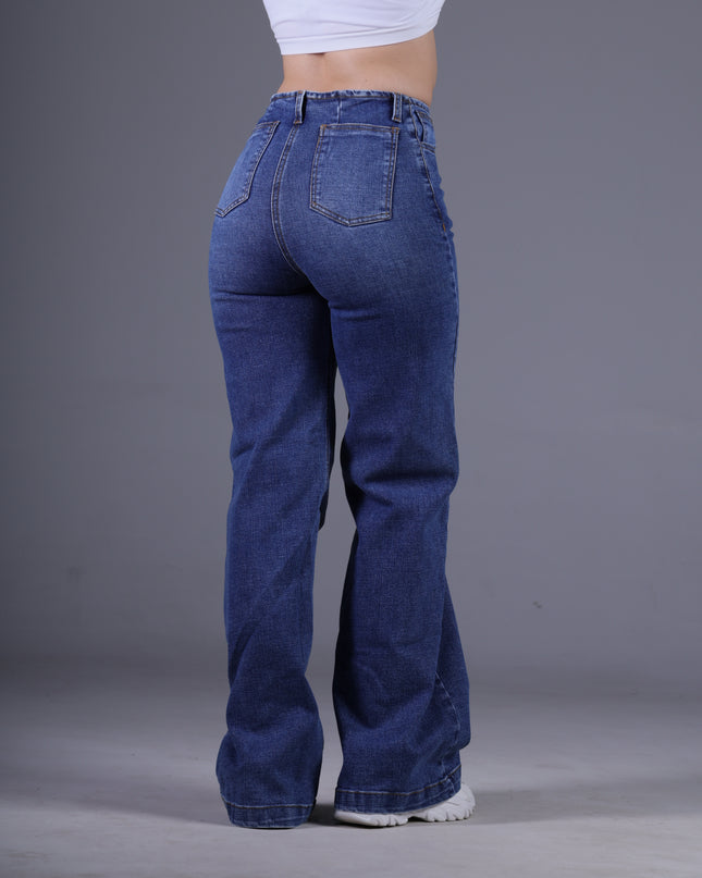 Jean Wide Angel Azul Medio Pretina Angosta