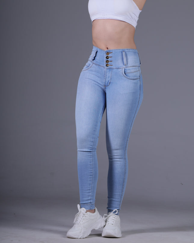 Angel Jeans Jean Skinny Tiro Alto Extra Realce Azul Frost Celeste con Bolsillos