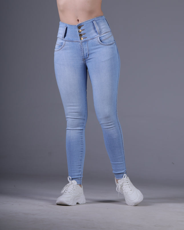 Angel Jeans Jean Skinny Tiro Alto Extra Realce Azul Frost Celeste con Bolsillos