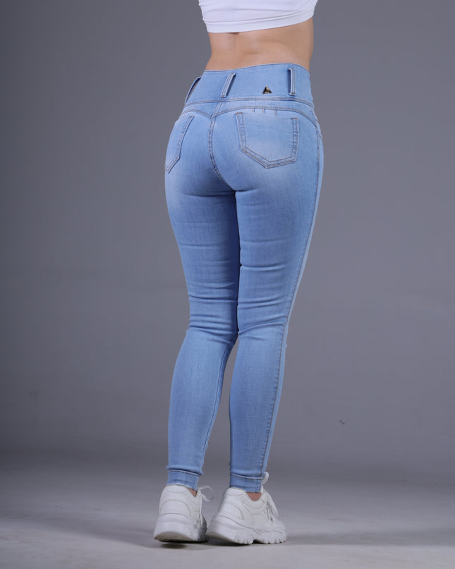 Angel Jeans Jean Skinny Tiro Alto Extra Realce Azul Frost Celeste con Bolsillos