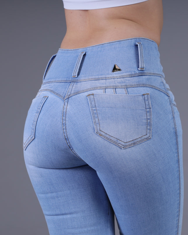 Angel Jeans Jean Skinny Tiro Alto Extra Realce Azul Frost Celeste con Bolsillos