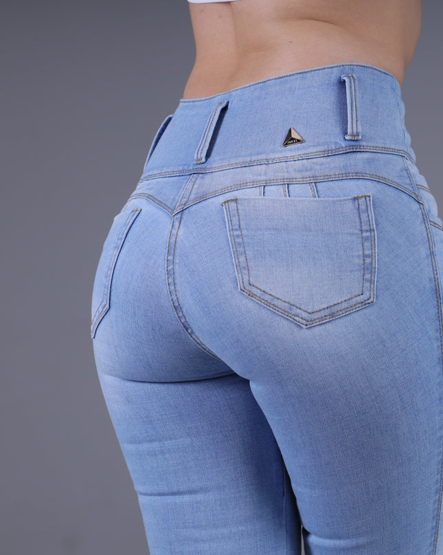 Angel Jeans Jean Skinny Tiro Alto Extra Realce Azul Frost Celeste con Bolsillos