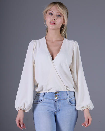 Blusa Escote Cruzado Natural Manga Larga