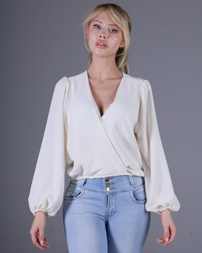Blusa Escote Cruzado Natural Manga Larga
