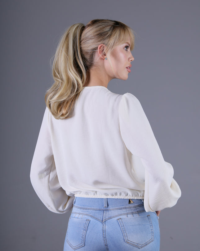 Blusa Escote Cruzado Natural Manga Larga