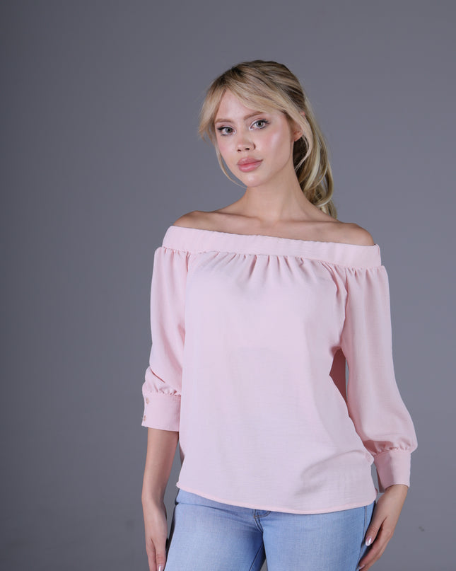 Blusa Cuello Bandeja Rosa Claro Manga 3/4