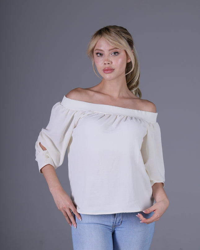 Blusa Escote Bandeja Ivory Manga 3/4