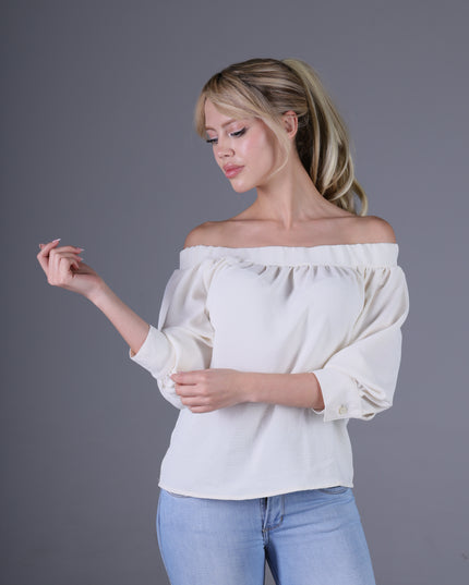 Blusa Escote Bandeja Ivory Manga 3/4