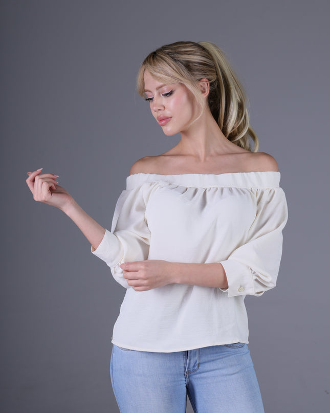 Blusa Escote Bandeja Ivory Manga 3/4