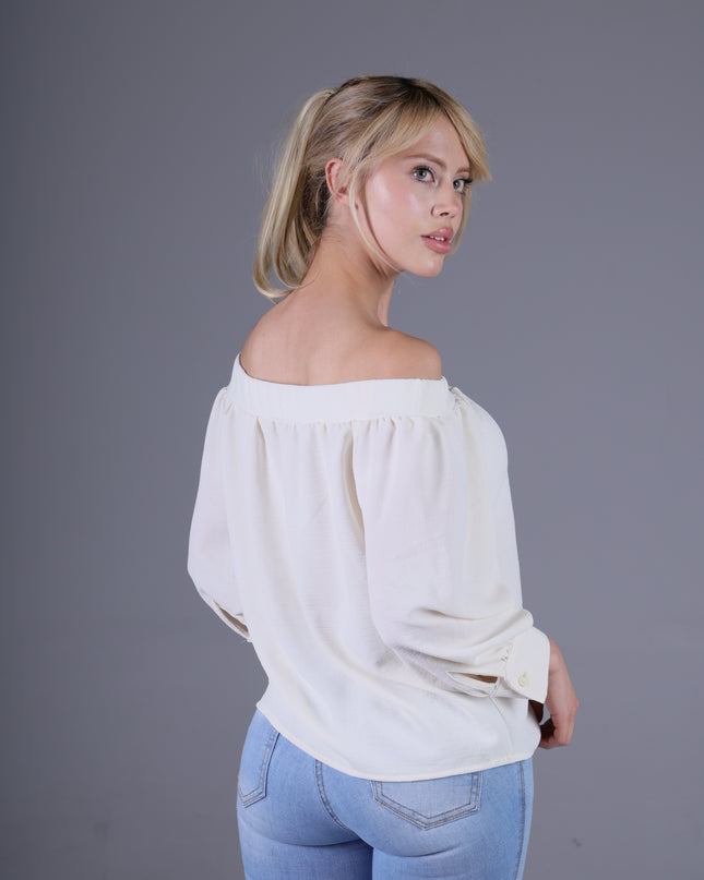 Blusa Escote Bandeja Ivory Manga 3/4