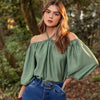 BLUSA ESCOTE BANDEJA MANGA LARGA COLOR VERDE PISTACHO