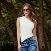 BLUSA TOP ASIMETRICO MANGA SIZA COLOR BLANCO LICRADA