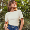 BLUSA ESCOTE EN V EN LA ESPALDA MANGA CORTA COLOR NATURAL