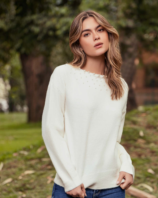 SWEATER CUELLO REDONDO MANGA LARGA COLOR NATURAL