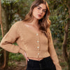 SWEATER ABIERTO CUELLO EN V MANGA LARGA TEJIDO COLOR CAMEL