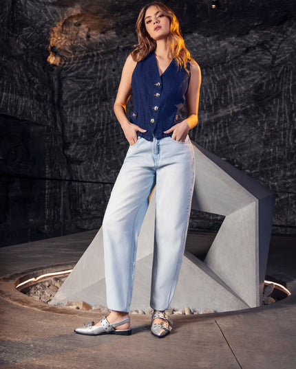 Chaleco Denim Semientallado Azul Industry