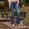 JEANS TIRO ALTO PRETINA ANATOMICA DE 1 BOTON EXTRA REALCE CON BOLSILLOS BOTA SEMI CAMPANA
