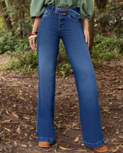 JEANS WIDE TIRO ALTO CON BOLSILLOS DENIM RIGIDO PREMIUM