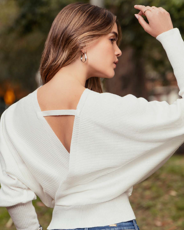 SWEATER CRUZADO ESCOTE EN V MANGA LARGA COLOR NATURAL